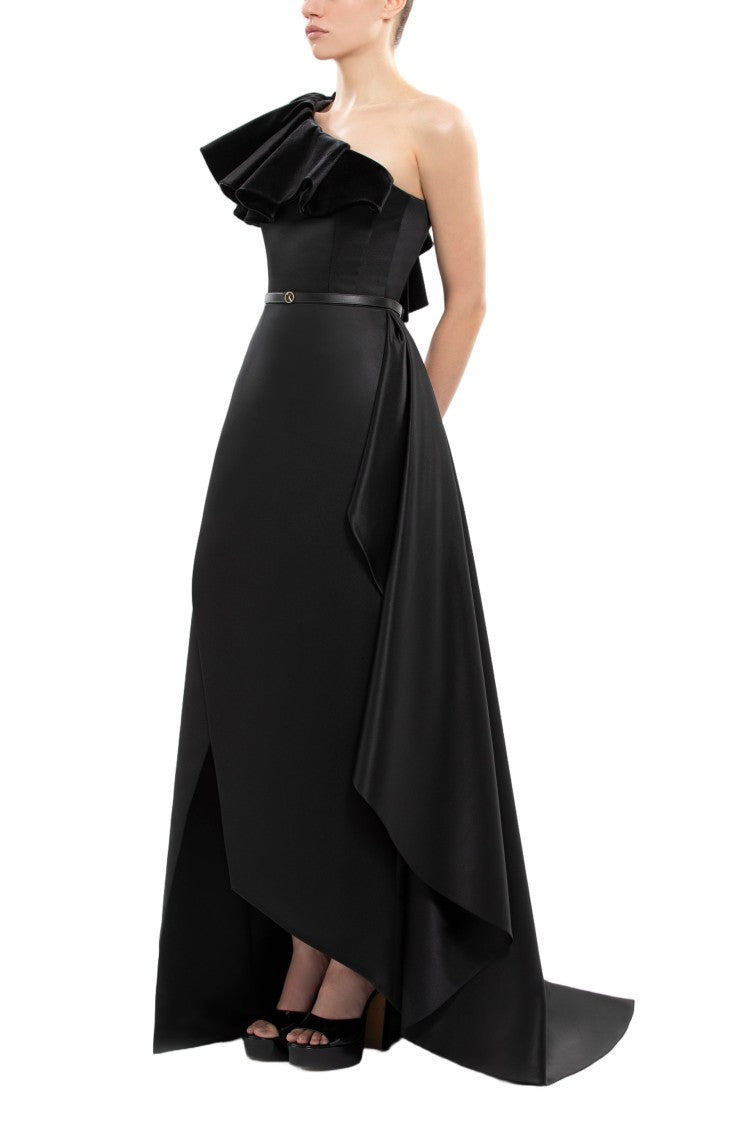 Saiid Kobeisy One-Shoulder Velvet And Satin Dress