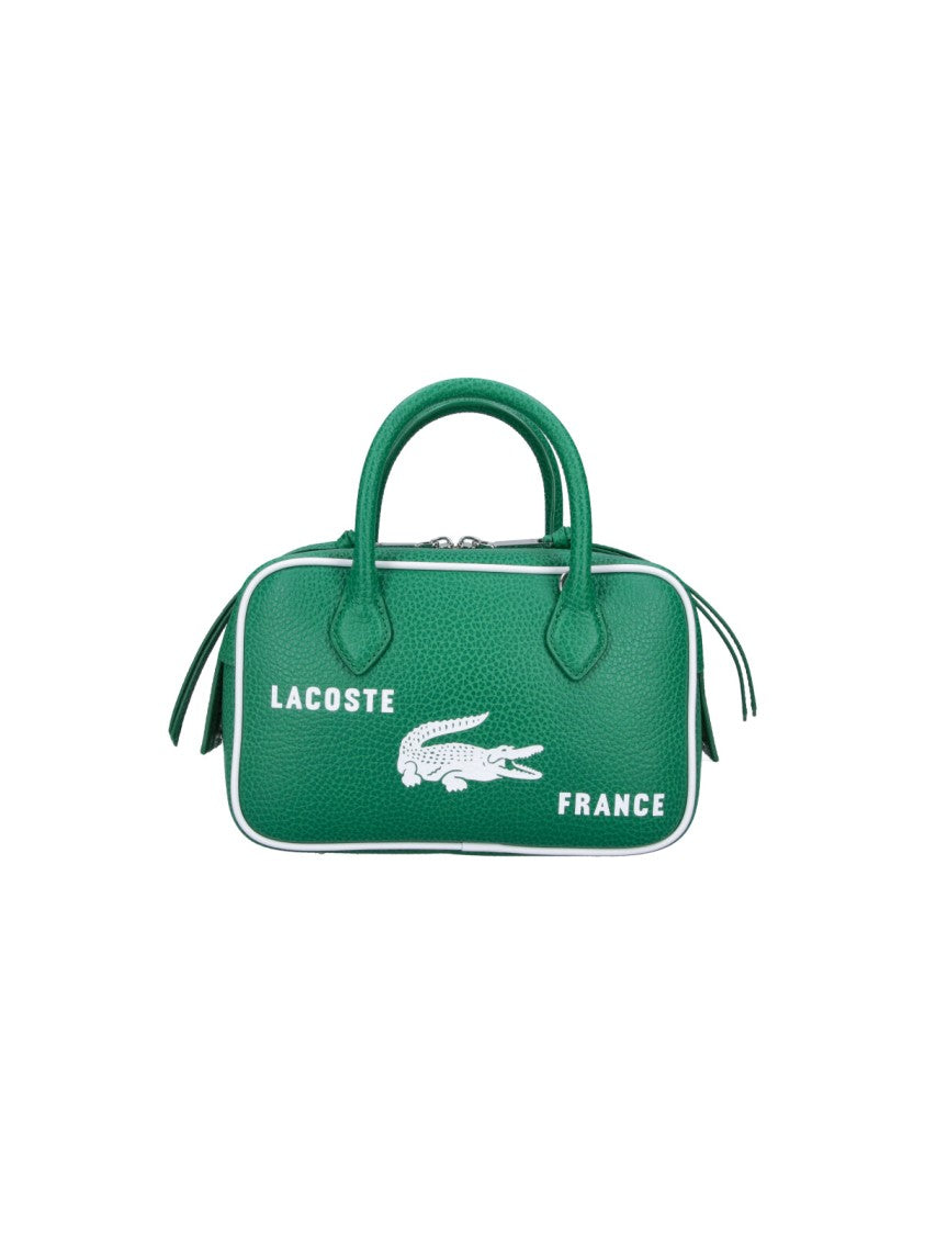 Lacoste Green Textured Leather Rectangular Shoulder Bag