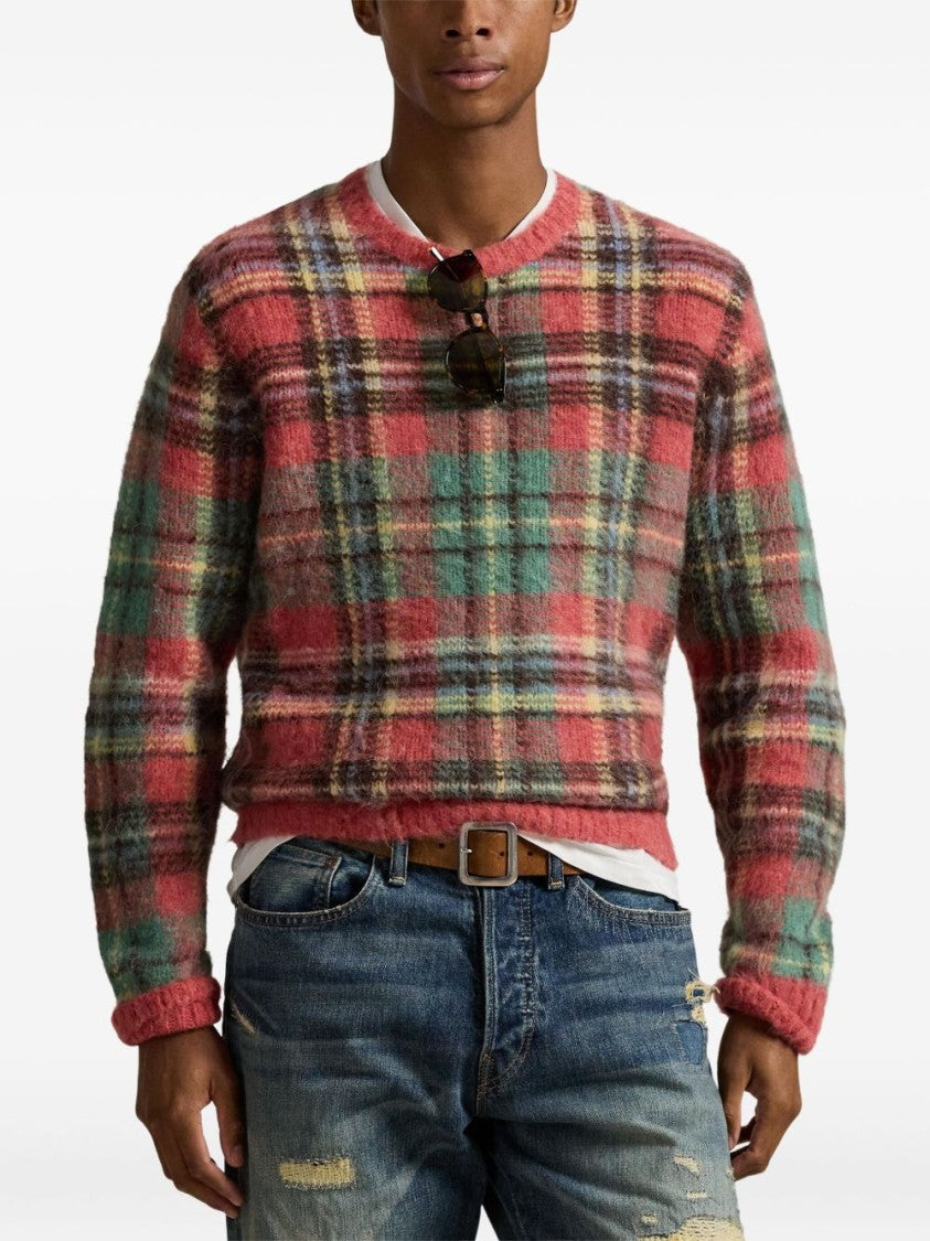 Polo Ralph Lauren Plaid Crew Neck Knit Sweater In Red
