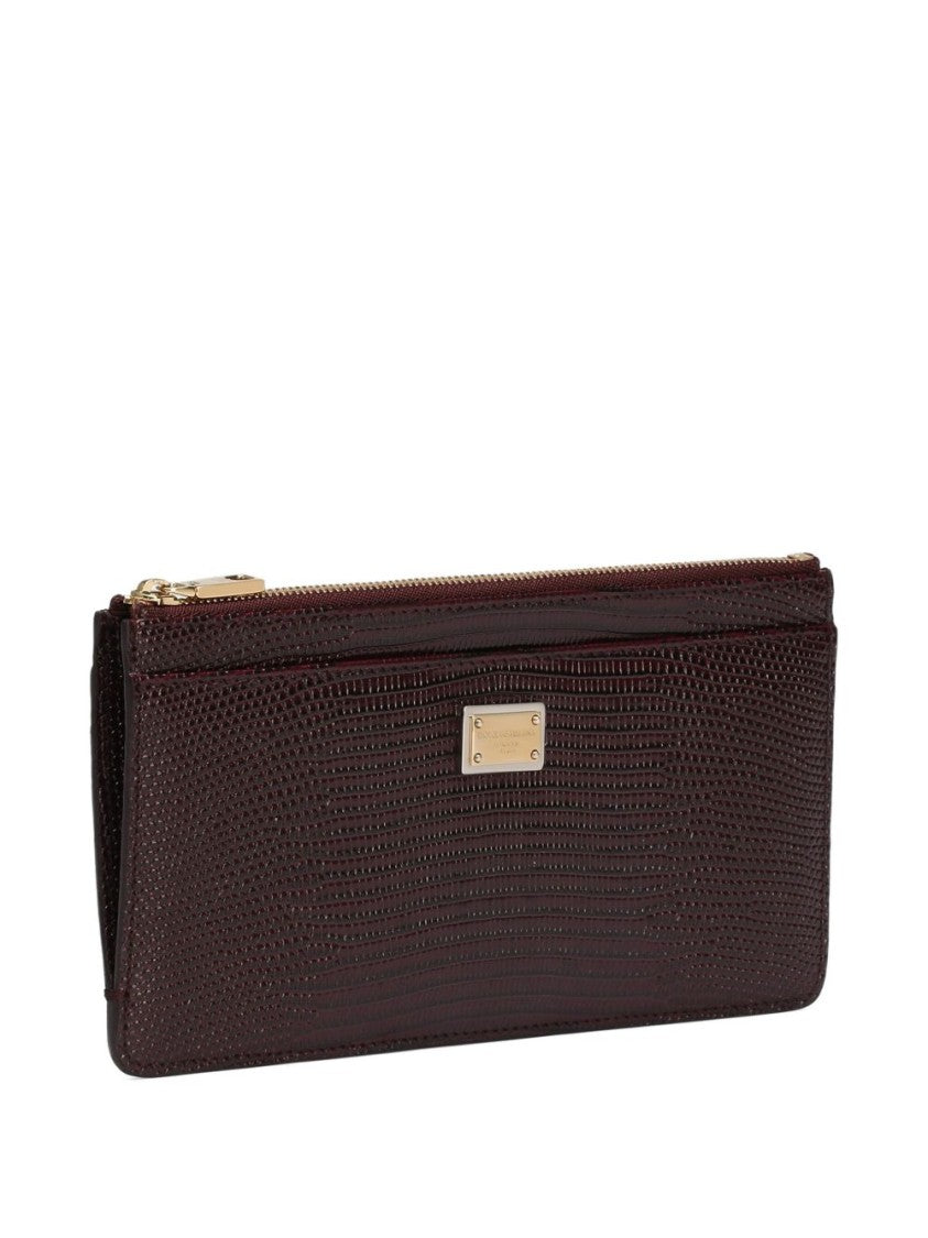 Dolce & Gabbana Textured Leather Bordeaux Clutch With Gold-Tone Accents