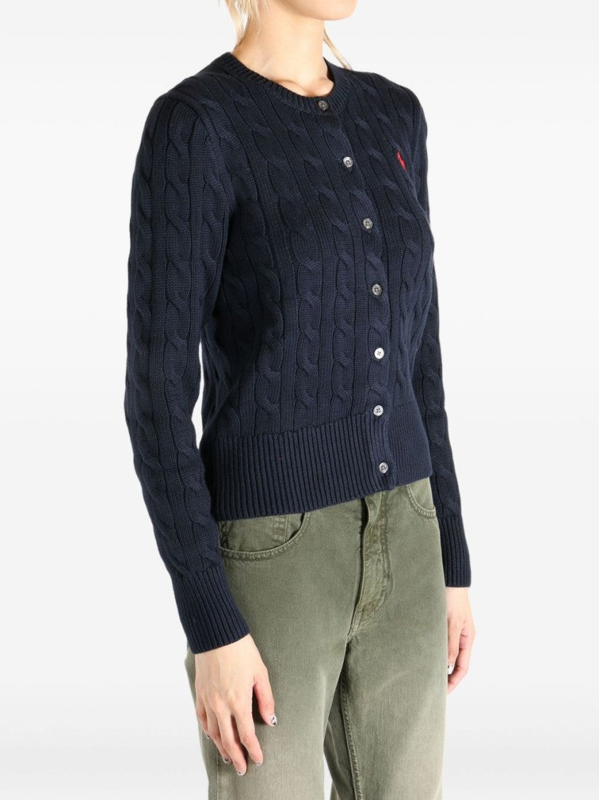 Polo Ralph Lauren Navy Blue Cable-Knit Cardigan With Fitted Silhouette