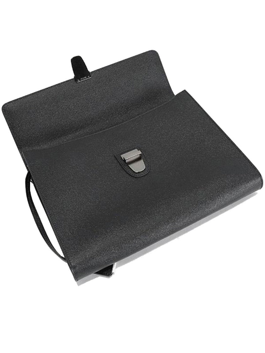 Dolce & Gabbana Black Rectangular Leather Metal Buckle Briefcase