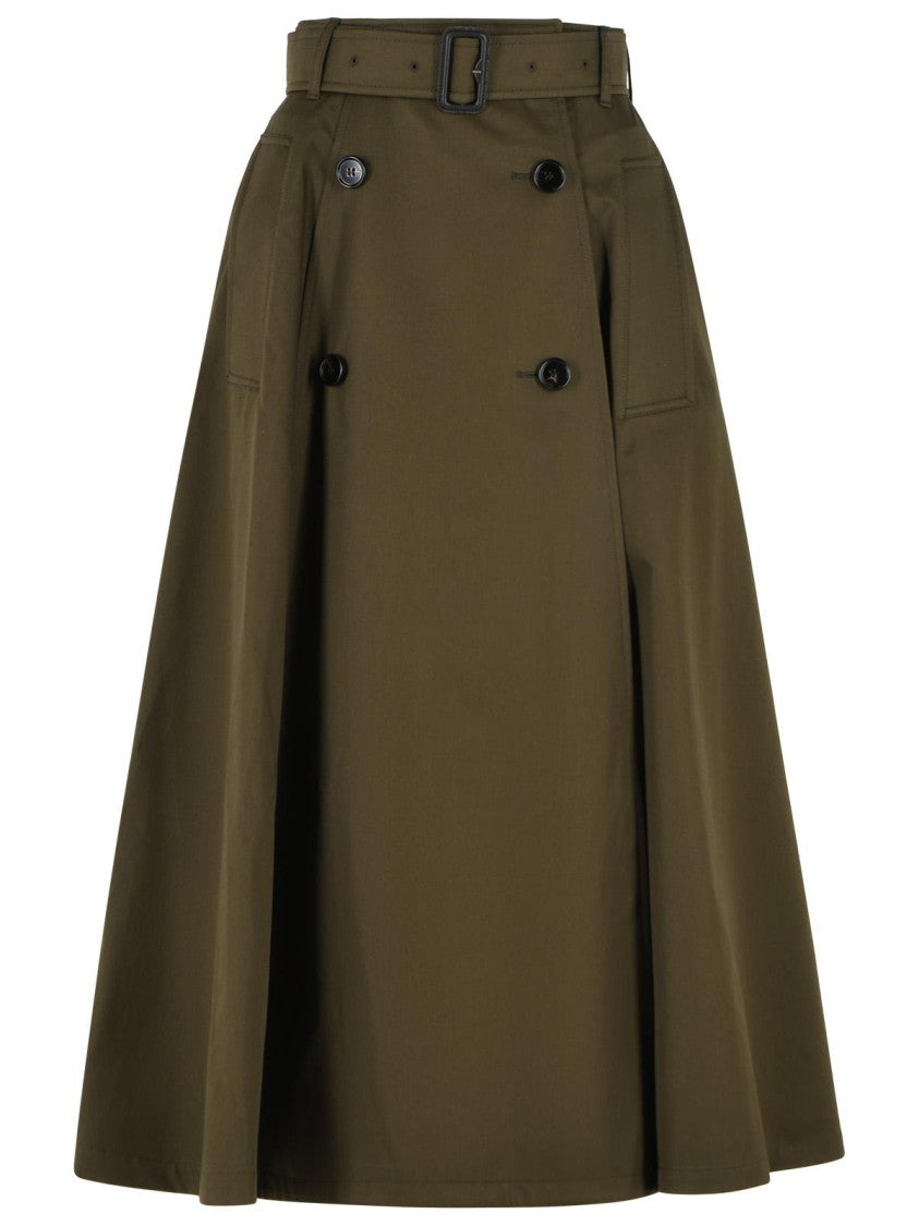 Burberry 'Brenda' Midi Trench Skirt In Green Cotton 'Juniper' Garbadine