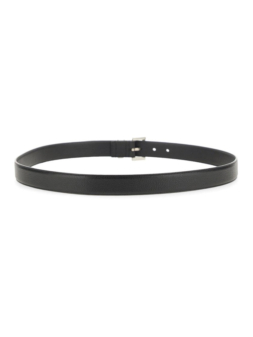 Saint Laurent Cassandre Textured Calf Leather Belt