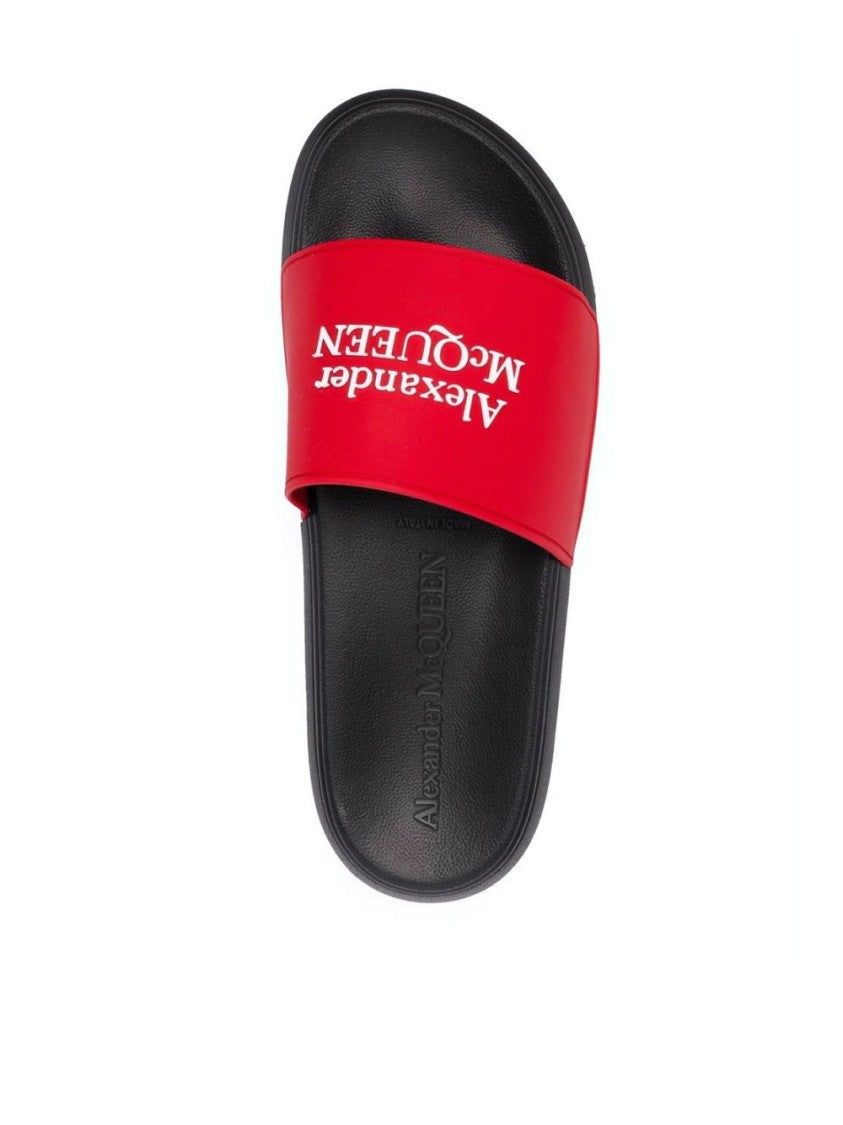 Alexander Mcqueen Logo Printed Slides Sandals