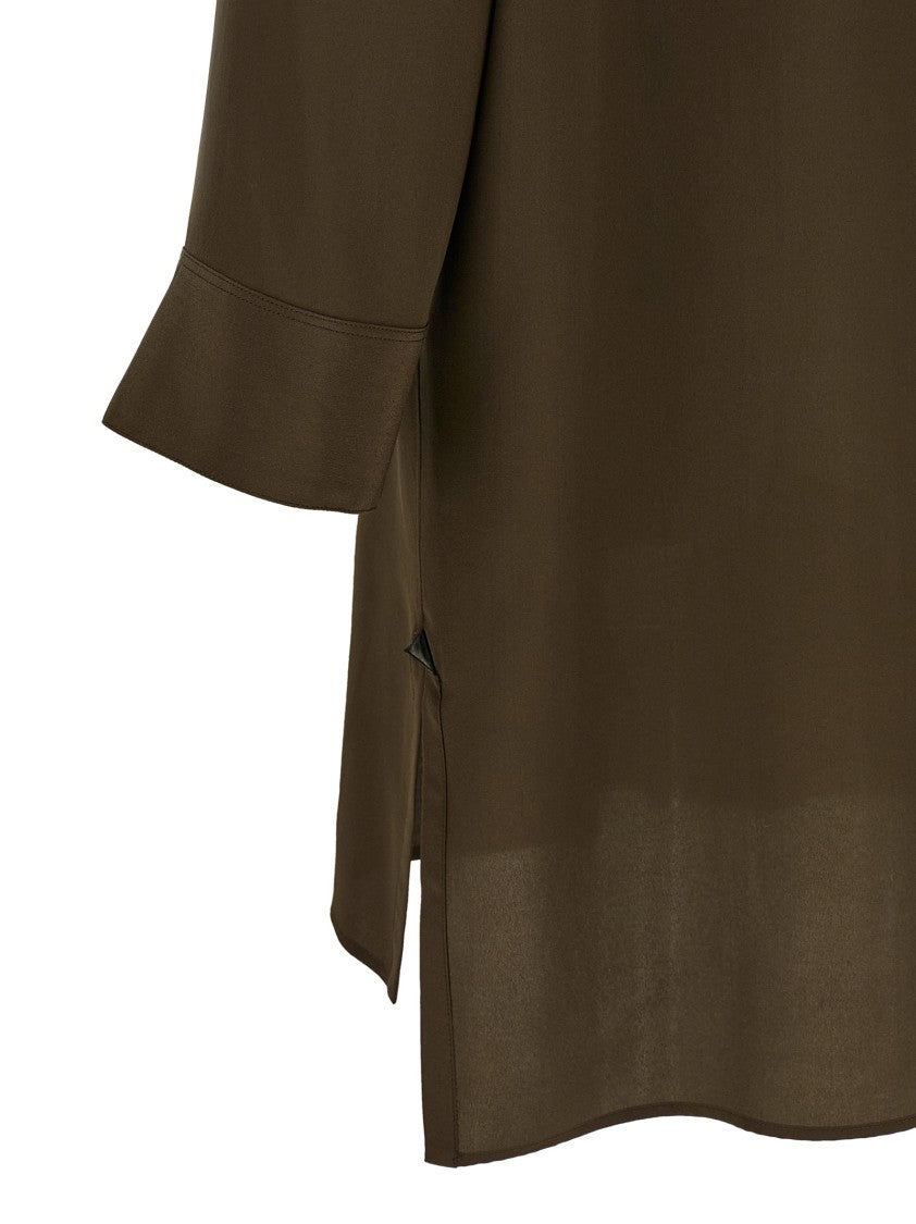 Tom Ford Crêpe De Chine Silk Midi Dress With Leather Accents And Asymmetrical Hem