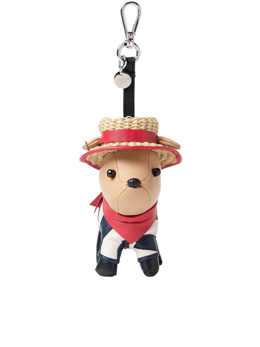 Fendi Playful Dog-Shaped Keychain With Straw Hat And Clasp