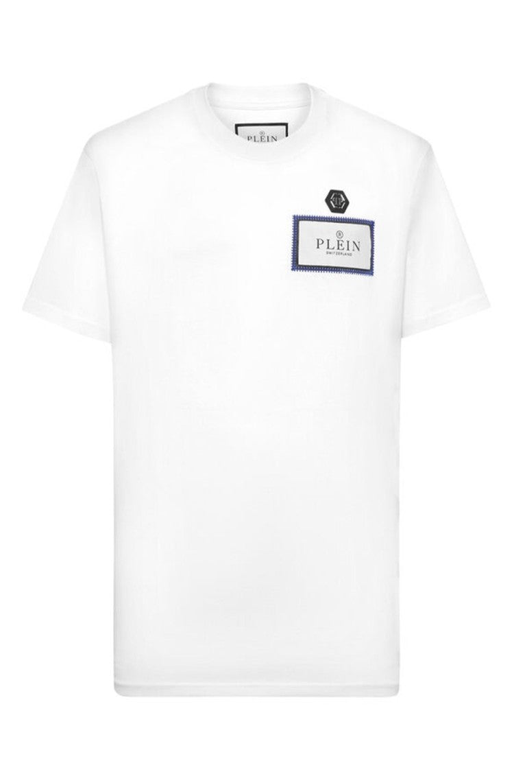 Philipp Plein White Cotton Logo-Patch T-Shirt