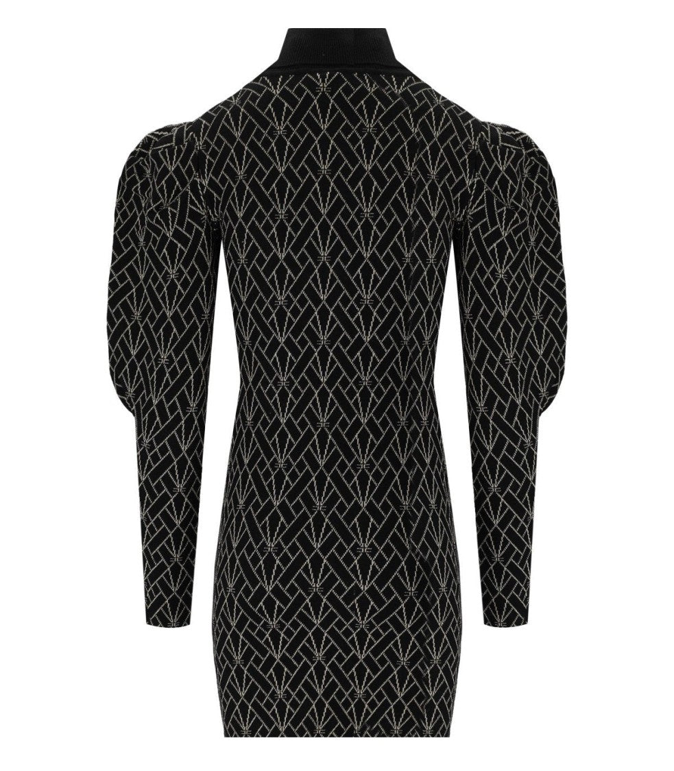 Elisabetta Franchi Black And Gold Monogram Knitted Dress