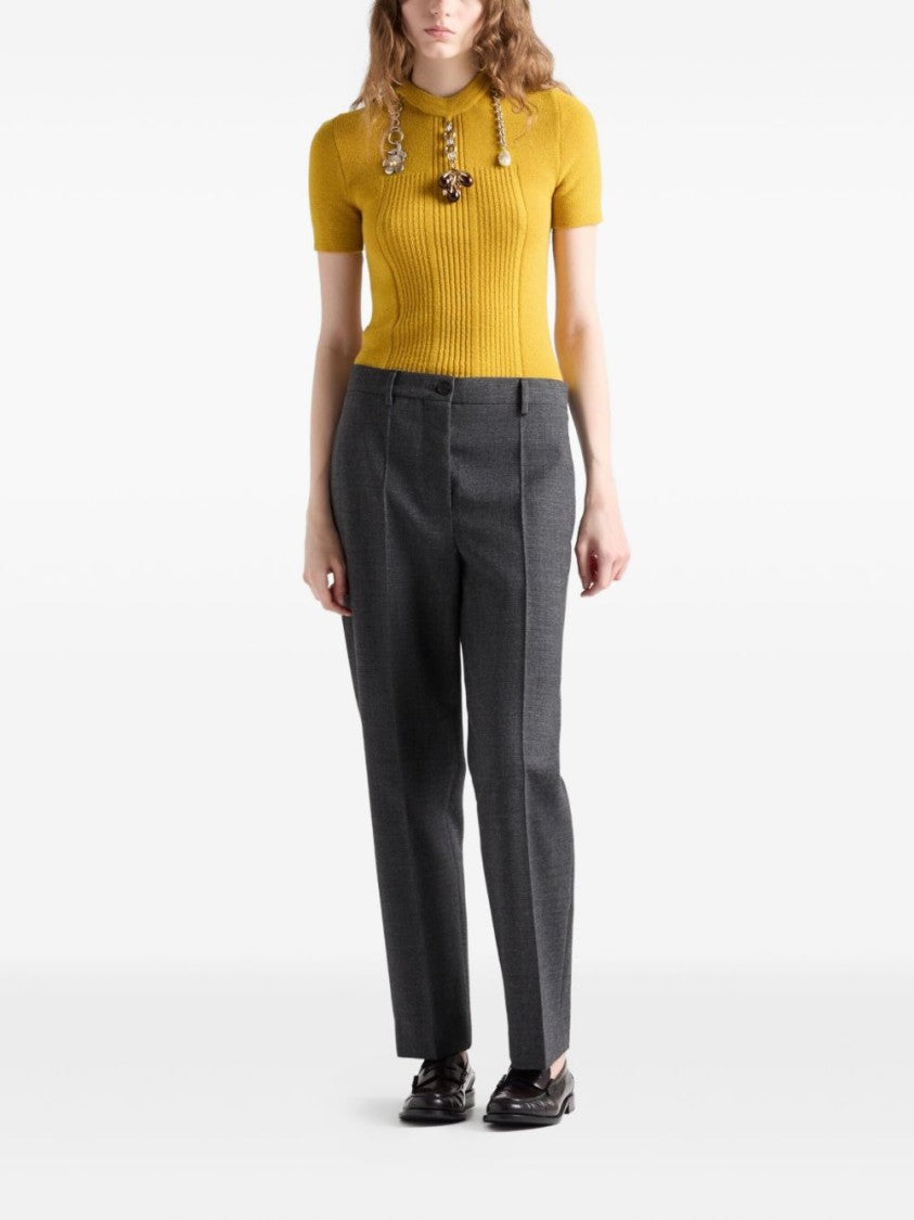 Prada Fitted Textured Wool Sweater With Decorative Charms