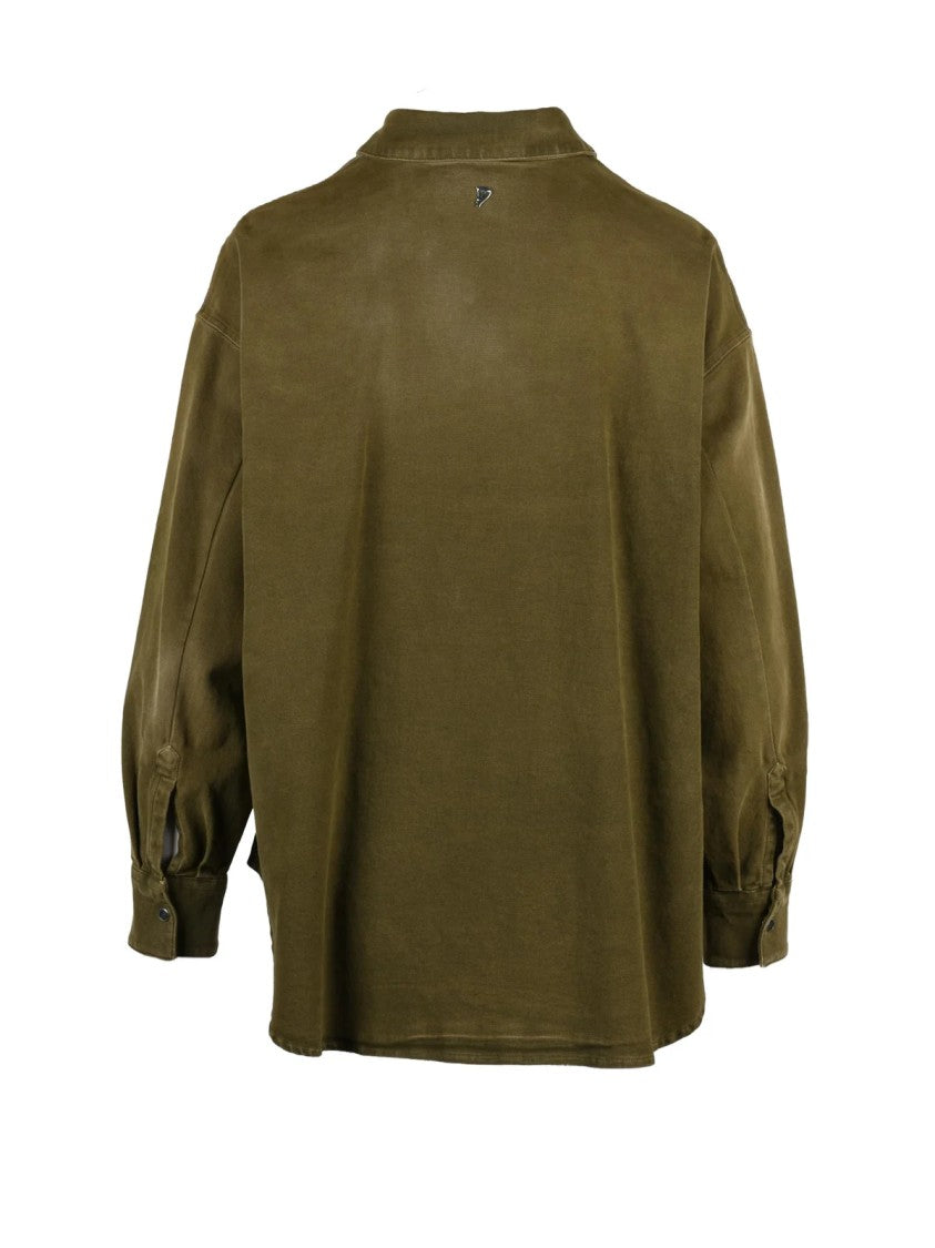 Dondup Military Green Flared Snap Buttons Denim Shirt