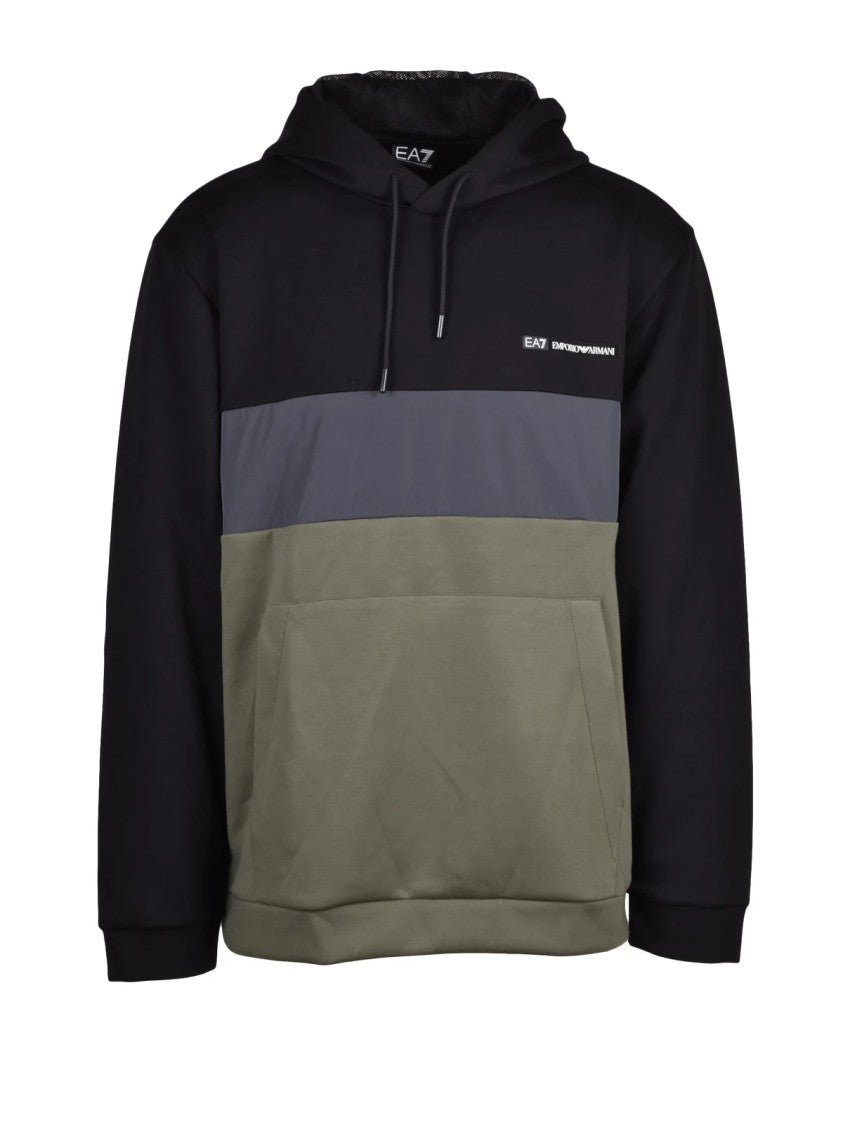 Ea7 Emporio Armani Black/Green Color-Block Stretch Hoodie