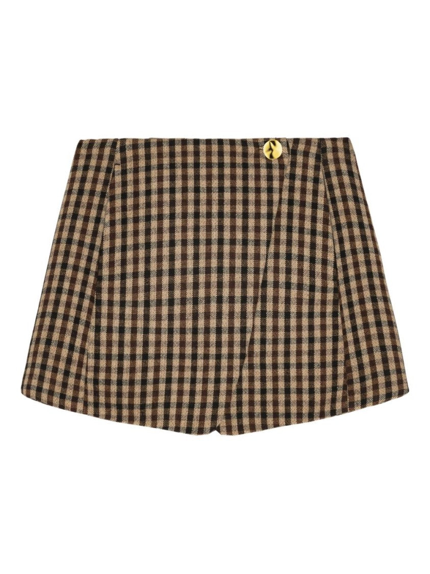 Ganni Checkered A-Line Skirt With Gold-Tone Button Detail