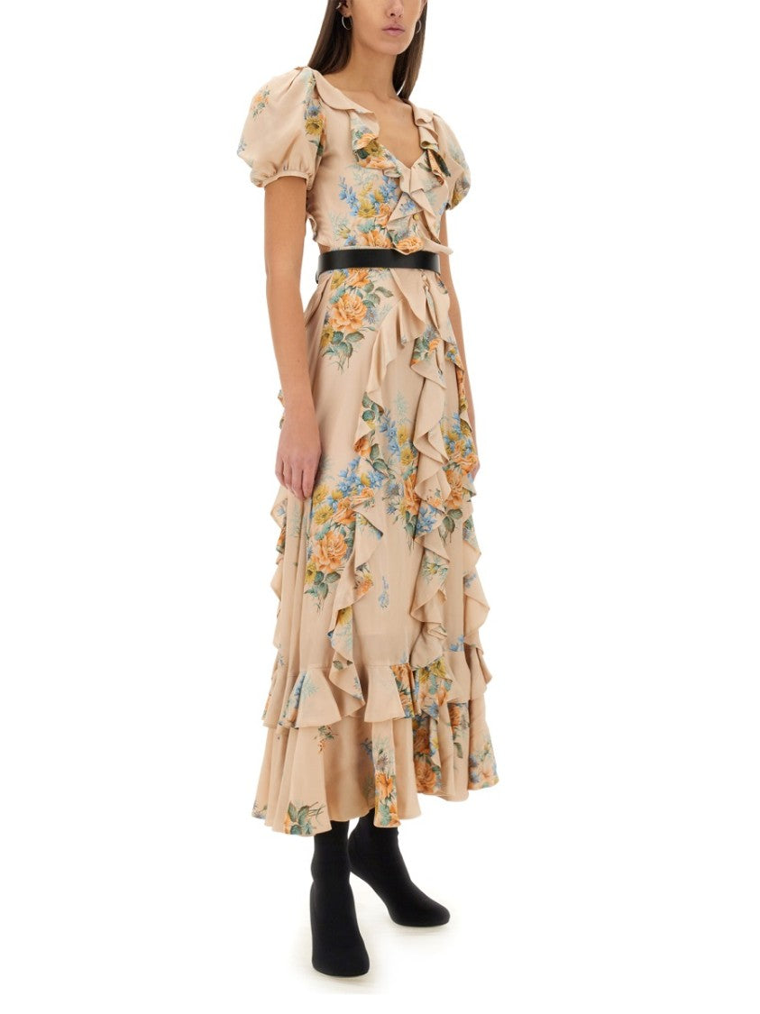 Alexander Mcqueen Floral Print Ruched Silk Dress