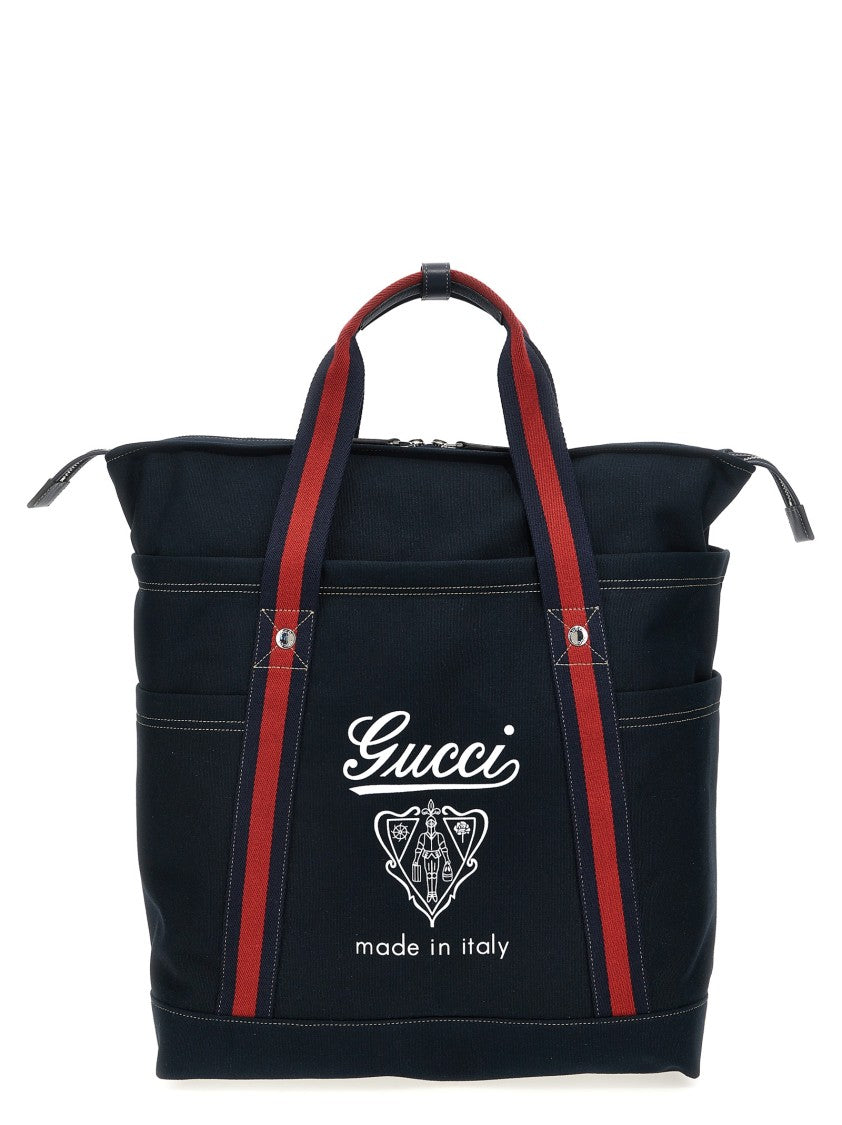 Gucci Structured Cotton Tote With Leather Accents