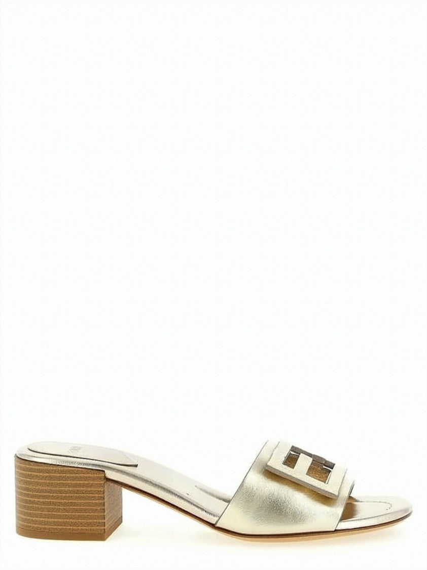 Fendi Open-Toe Mule With Metallic Finish And Signature Logo