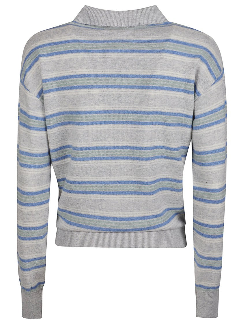 Guest In Residence Polo Neck Sweater In Variegated Blue And Grey Stripes