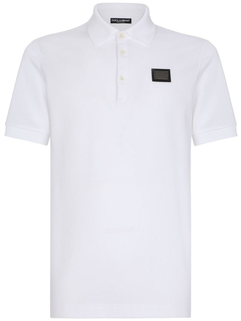 Dolce & Gabbana Logo Plaque White Piqué Polo Shirt