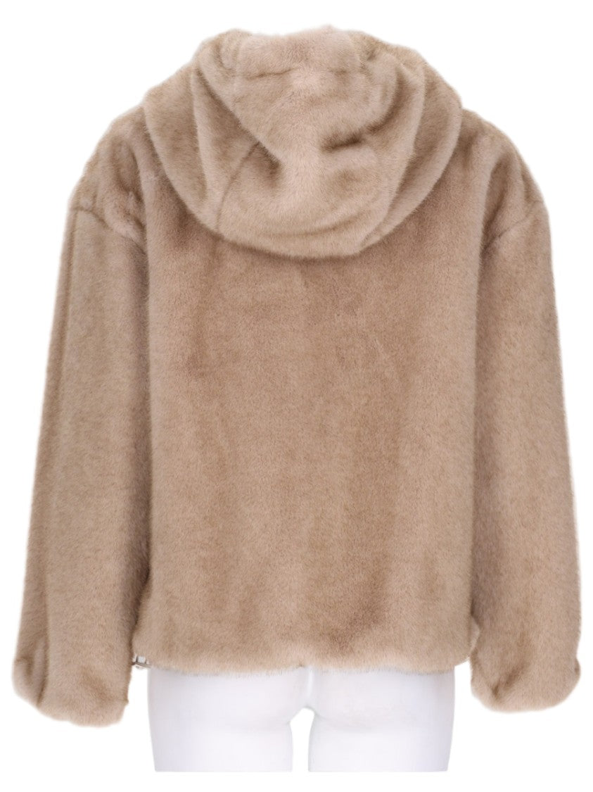 Herno Eco-Fur Textured Bomber Jacket With Hood And Drawstring Detail