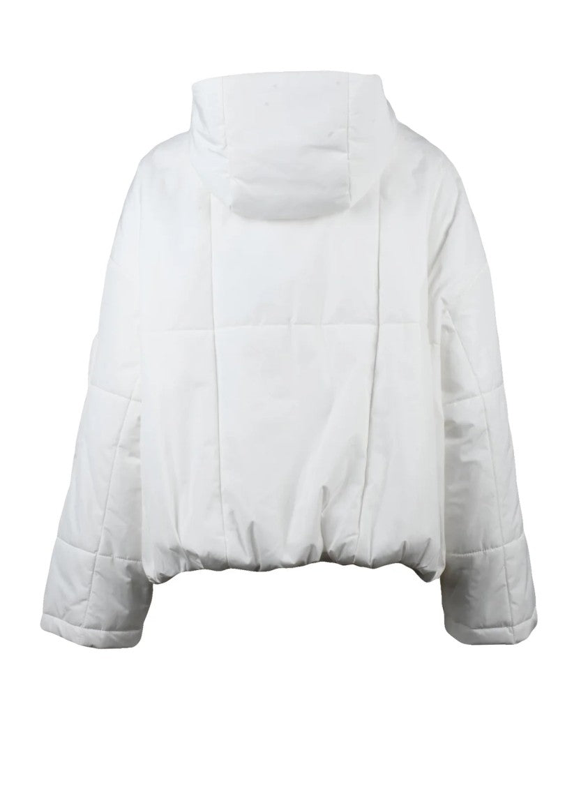 Hevo Boxy Silhouette White Padded Parka With Contrasting Zip And Hood