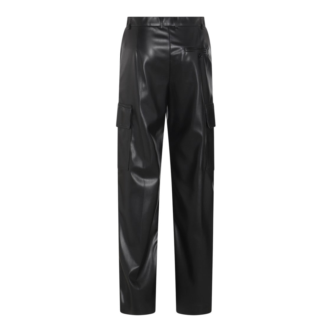 Stella Mccartney Straight Leg Black Faux Leather Trousers With Utility Pockets