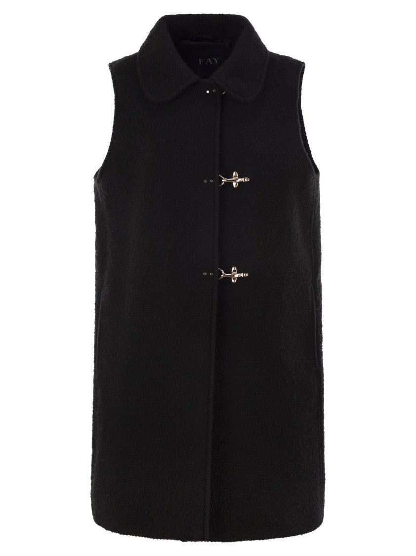 Fay Bouclé Fabric Waistcoat With Iconic Hook Closure