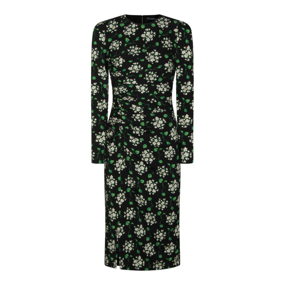 Dolce & Gabbana Fitted Midi Dress With Floral Pattern And Ruched Detailing