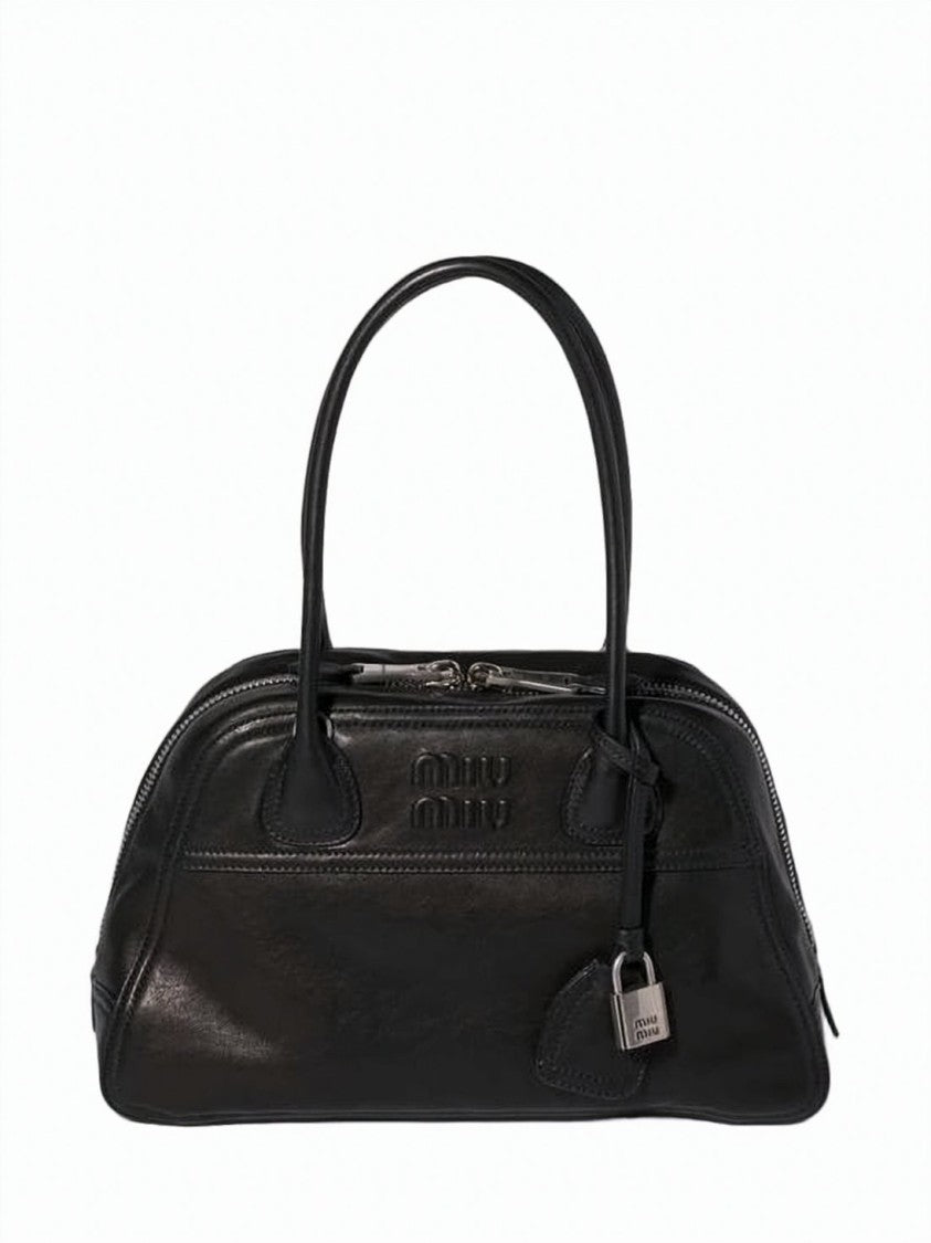 Miu Miu Structured Black Lambskin Leather Tote Bag