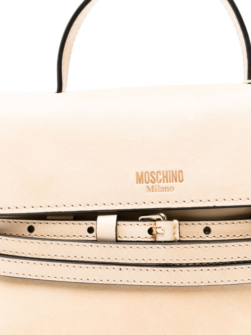 Moschino Beige Structured Detachable Strap Top Bag