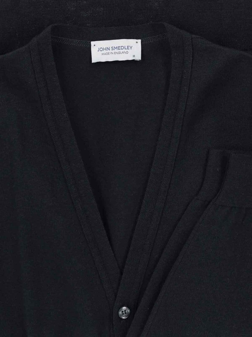 John Smedley Fitted Black Knit Sweater With Ribbed Details
