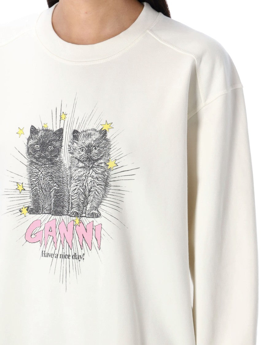 Ganni Cotton Cats Print Sweatshirt