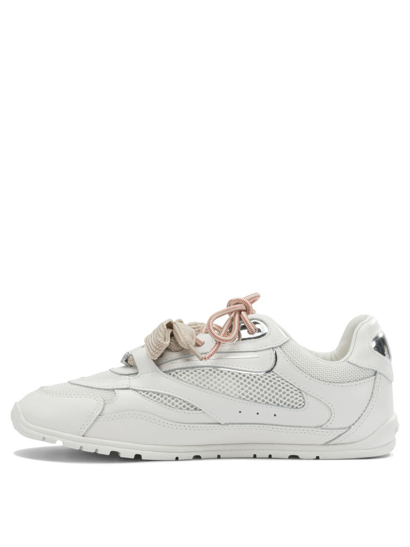 Pinko White Leather And Mesh Sneakers