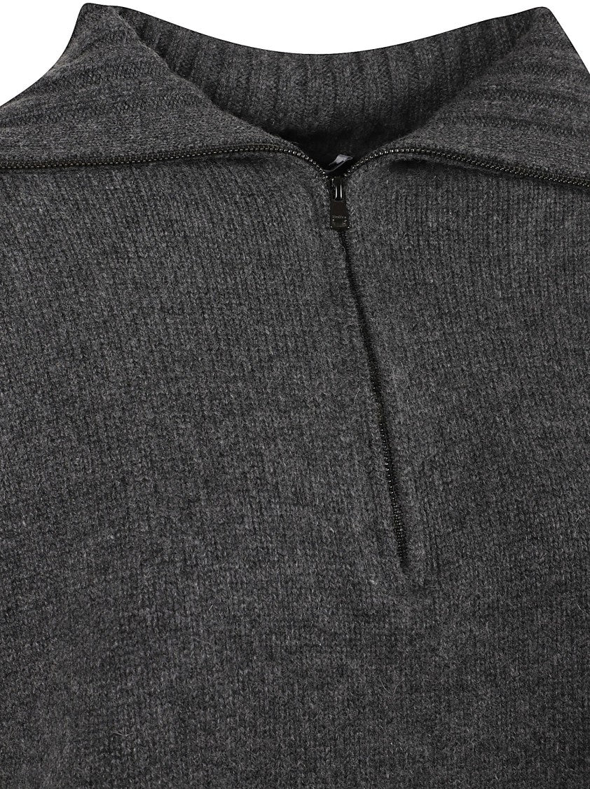Max Mara Half-Zip Knit Sweater With Wide Collar And Ribbed Details