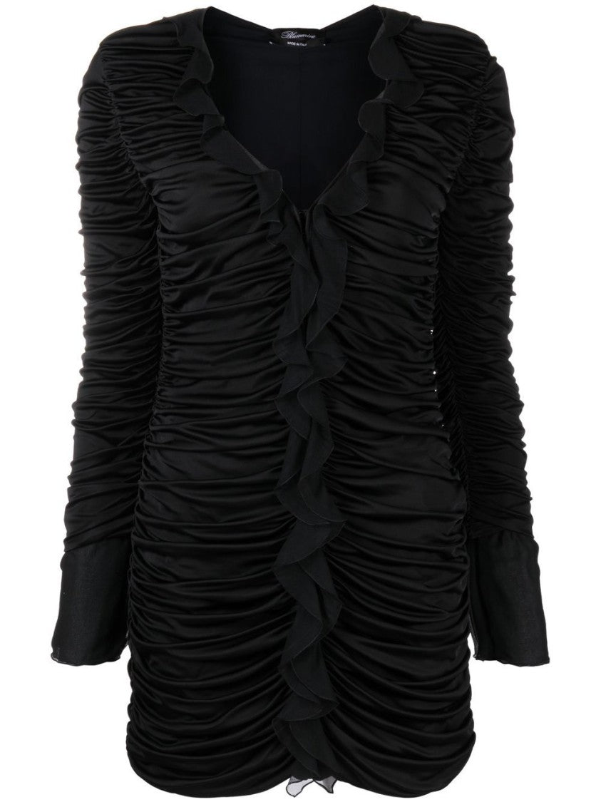 Blumarine Plisse Jersey V-Neck Asymmetrical Dress