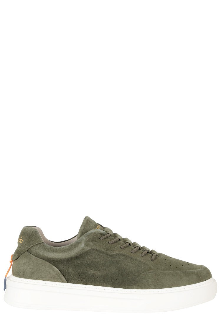 Barracuda Phoenix Military Green Low-Top Gold Logo Suede Sneakers