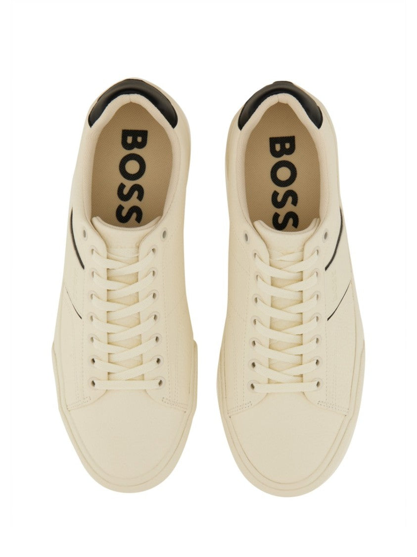 Boss Low-Top Leather Sneakers With Contrasting Stripes