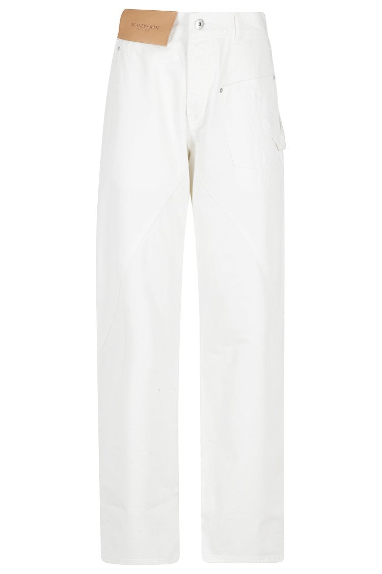 J. W. Anderson White Twisted Workwear Embroidered Straight Cotton Jeans