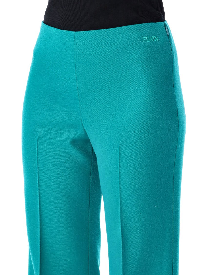Fendi Turquoise Wool Flared Trousers With Tailored Design