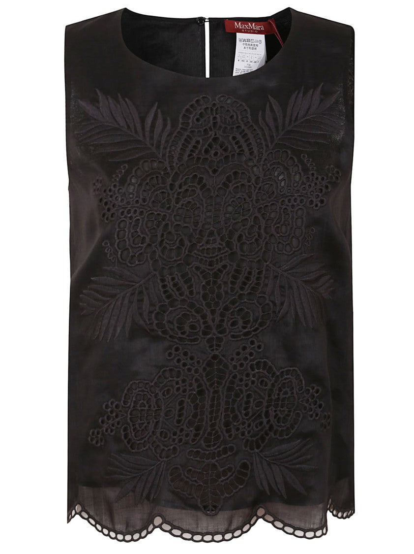 Max Mara Sleeveless Top With Intricate Floral Embroidery