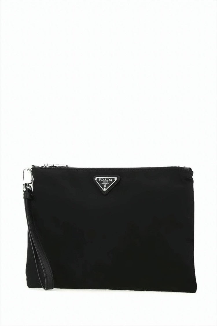 Prada Black Minimalist Clutch With Subtle Logo Plaque