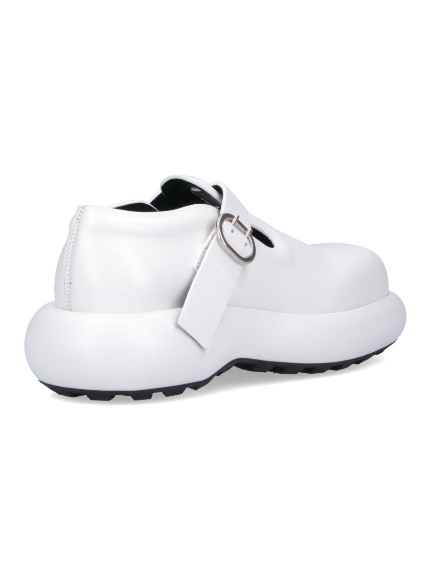 Jil Sander White Leather Buckle Detail Loafers