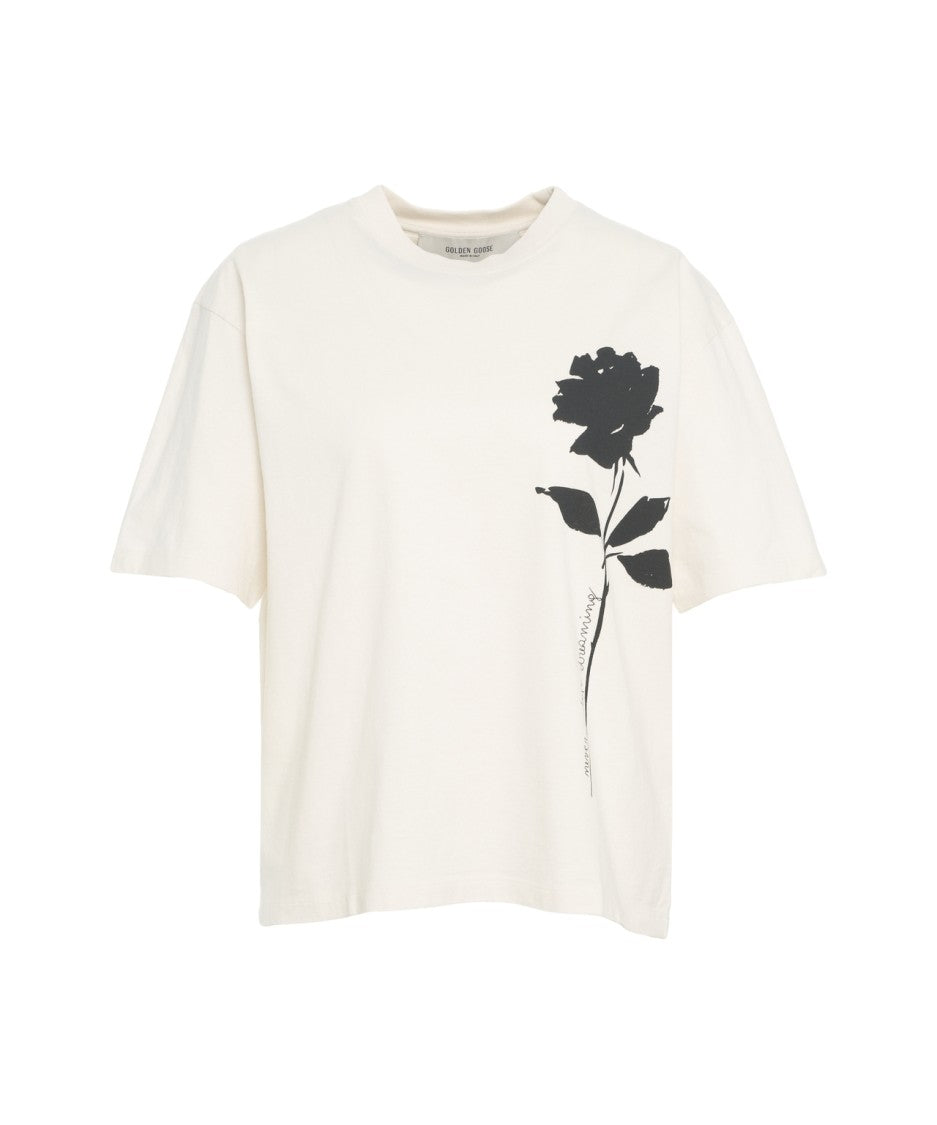 Golden Goose Oversized T-Shirt With Striking Rose Print