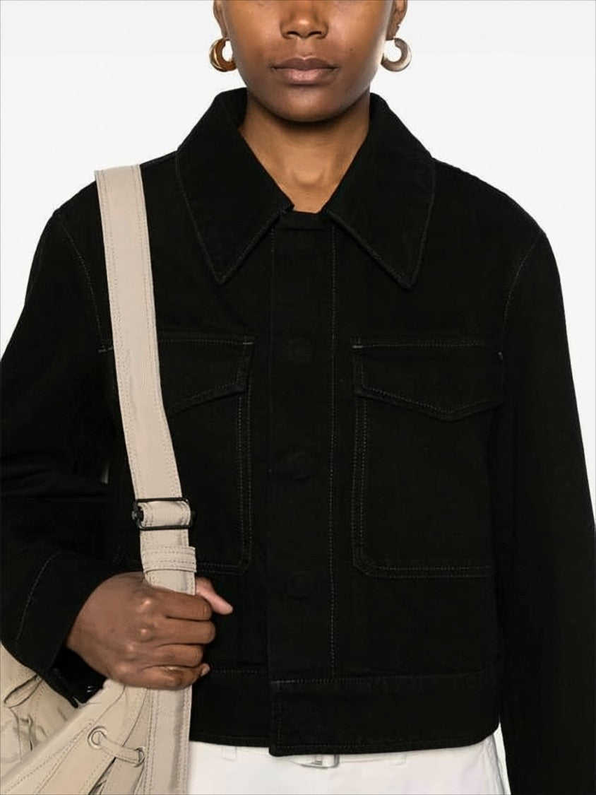 Lemaire Cropped Black Denim Jacket With Boxy Silhouette And Classic Collar
