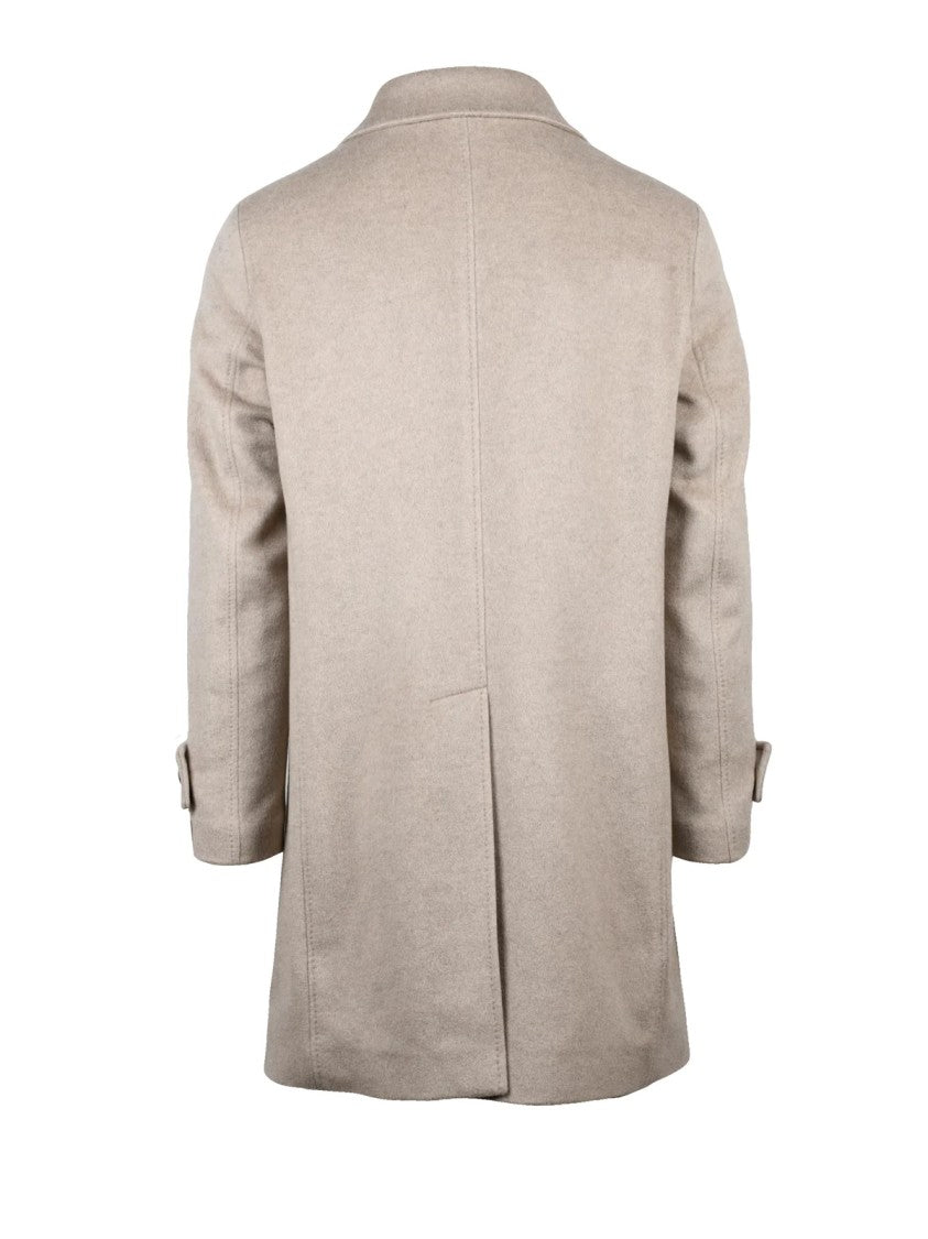 Breras Milano Tailored Beige Cashmere Coat With Button Closure And Notched Collar