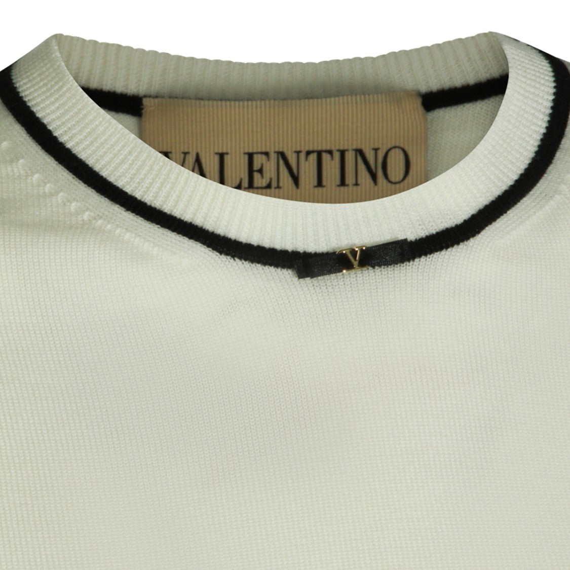 Valentino Ivory Wool Knit Sweater With Contrasting Black Trims