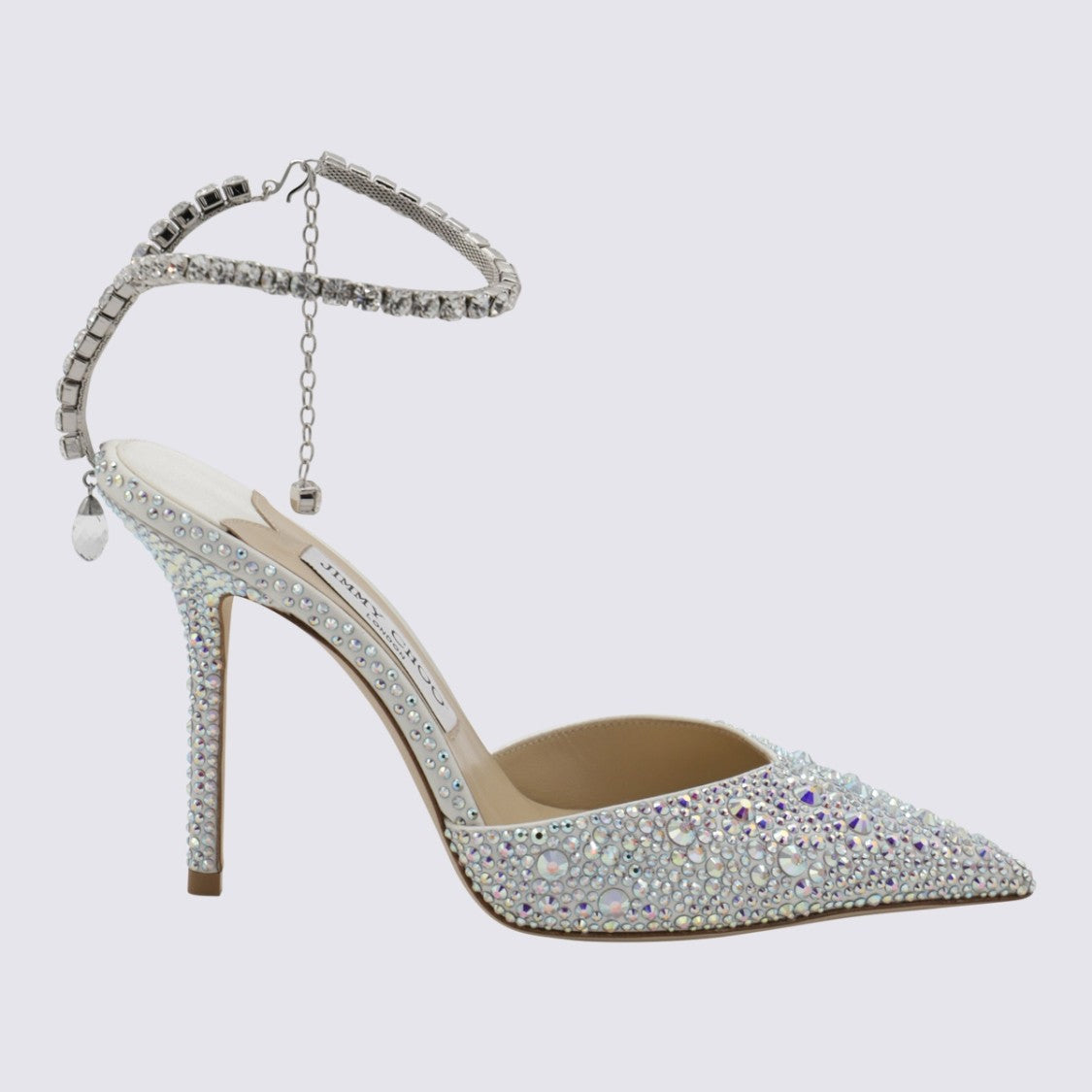 Jimmy Choo Crystal-Embellished Pointed Toe Pumps With Ankle Strap