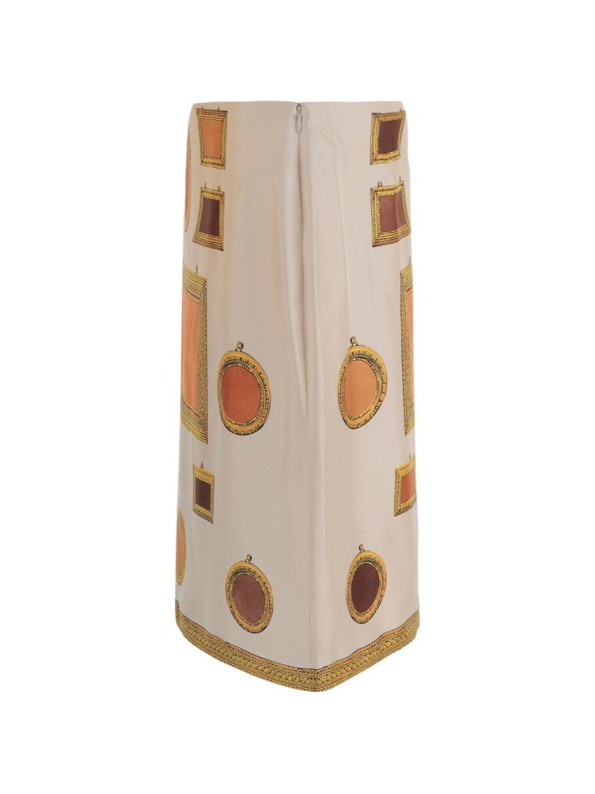 Versace Silk And Nylon Blend Skirt With Ornate Picture Frame Print