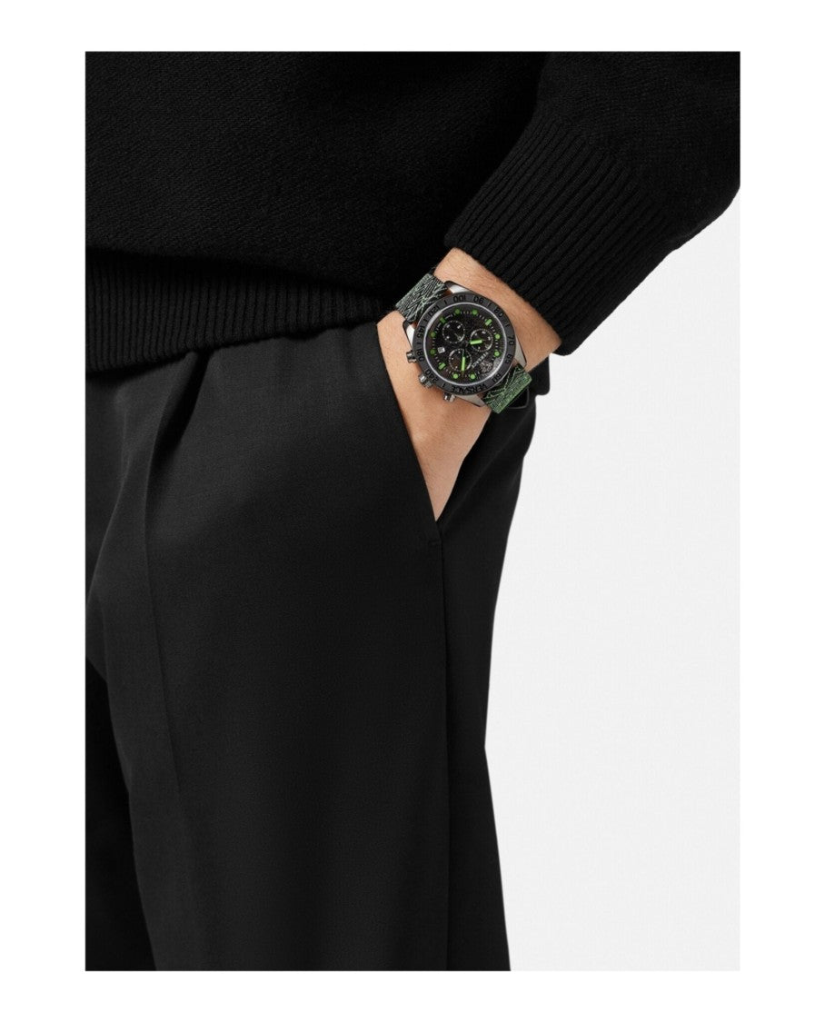 Versace Greca Dome Chrono Leather Watch