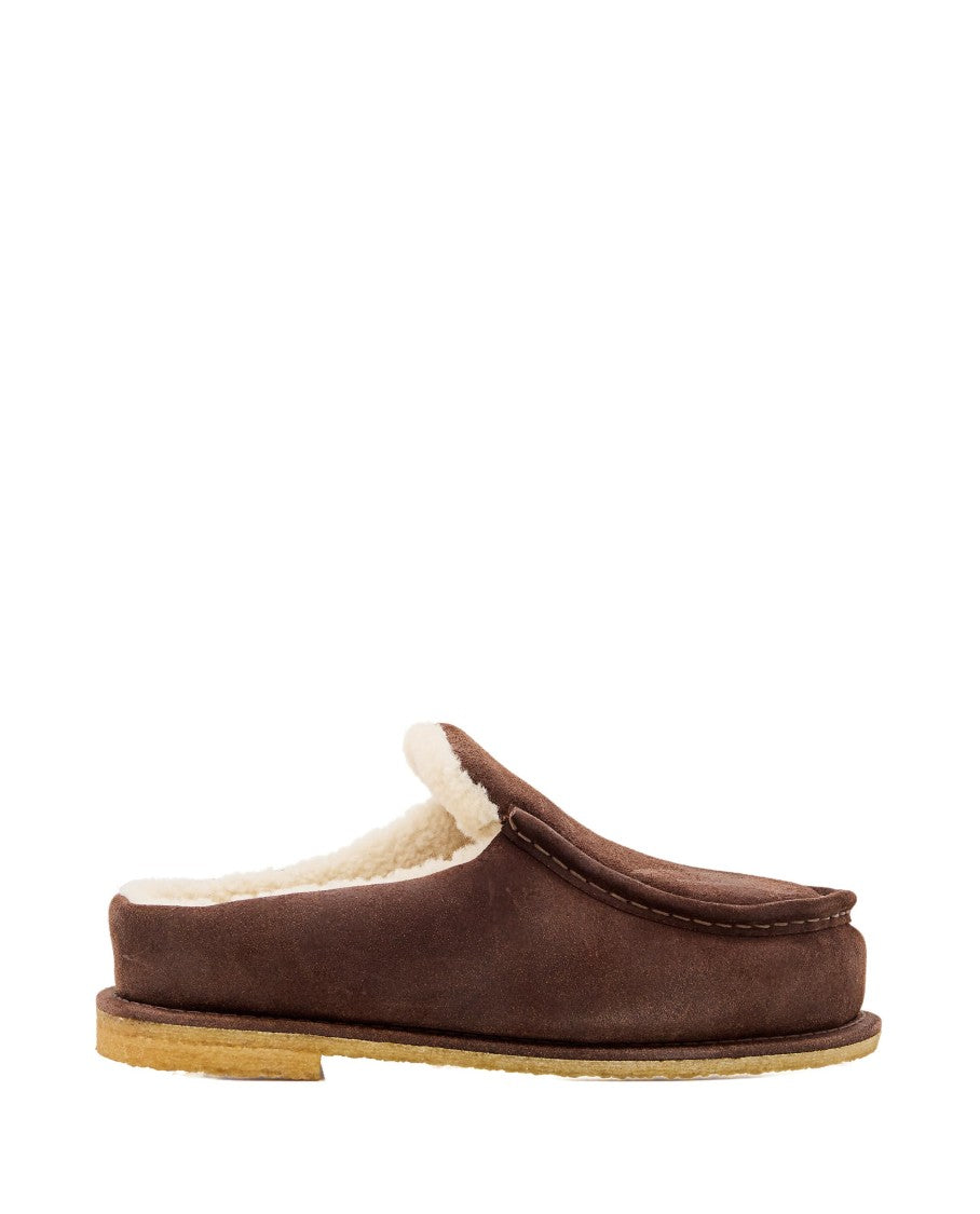 J. W. Anderson Brown Suede Mules With Cozy Fur Interior And Embossed Seams