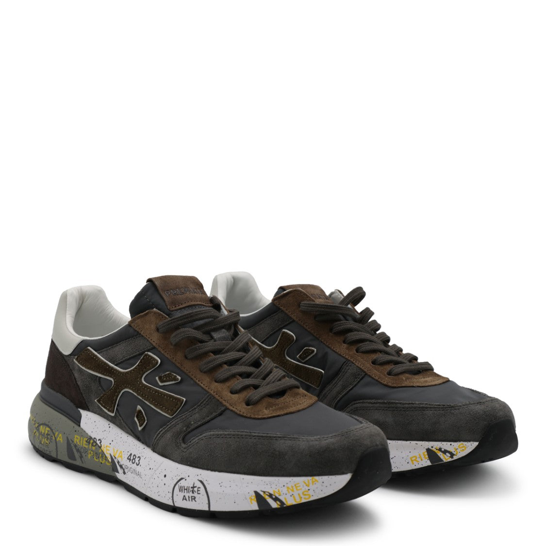Premiata Dark Grey Brown Suede Statement Sole Sneakers